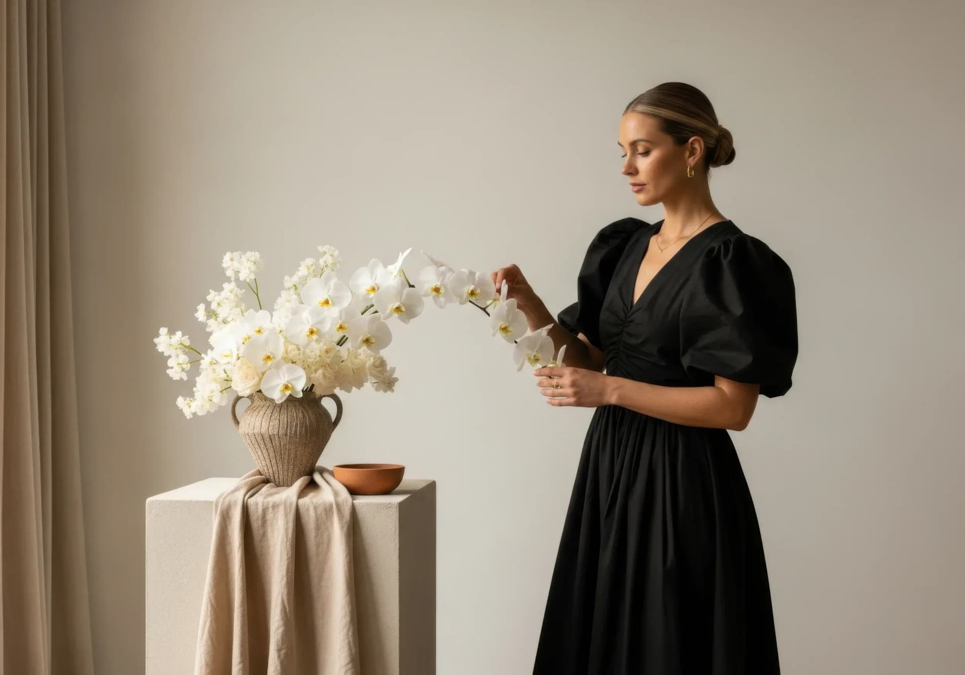 Styled brand content production scene with flowers and set details